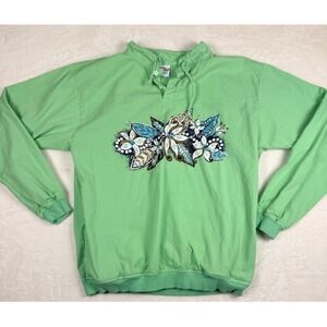 Crazy Shirts Key Lime Dyed Pullover Sweatshirt Hawaiian Floral Print Lightweight